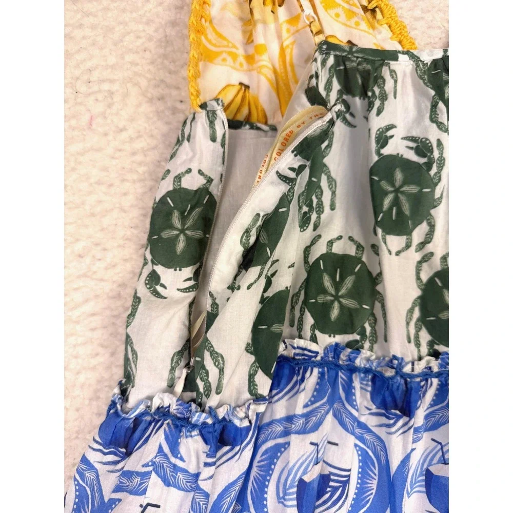 FARM Rio Multicolor Tiered Scallop-Trim Midi Dress (Yellow, Green, Blue, Red) - Picture 7 of 9